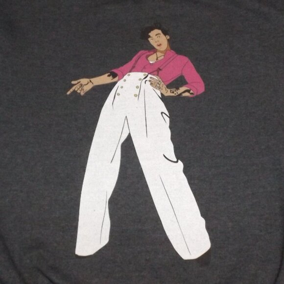 HARRY STYLES Sweatshirt, S, Gray, Cartoon/Caricature,long sleeve charcoal Gildan - Picture 2 of 9